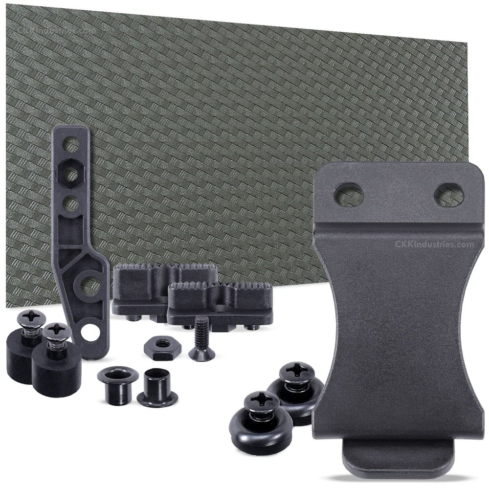 DIY Holster Making Kit - 1-Piece Adjustable Retention Concealment Holster (Light Bearing) - (IWB) - Basketweave - (Olive Drab) - FOMI (1.50in) - (w/Black Finishing Washers)