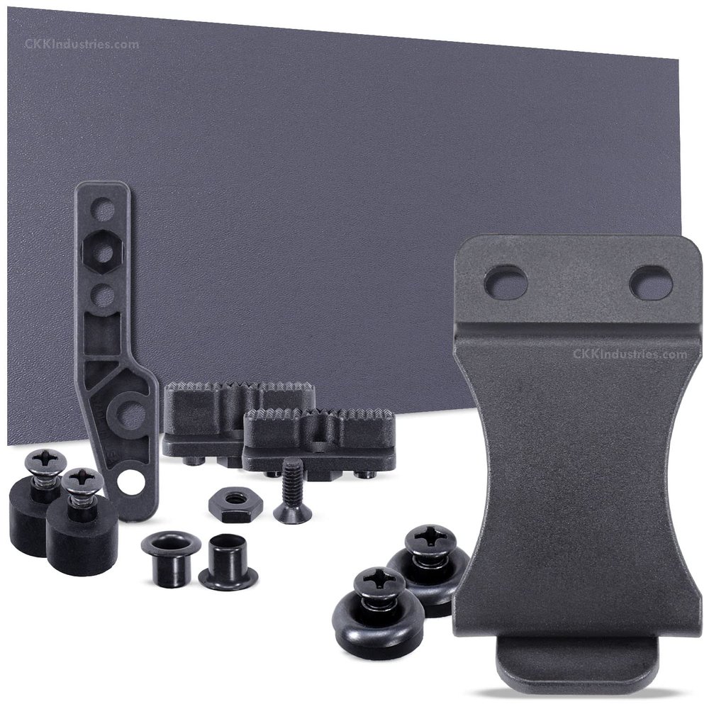 DIY Holster Making Kit - 1-Piece Adjustable Retention Concealment Holster (Light Bearing) - (IWB) - KYDEX - P1 Texture - (Storm Gray) - FOMI (1.50in) - (w/Black Finishing Washers)