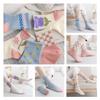 VORPE Blue Pink Multi-Patterned Floral Tulip Cute Crew Cotton Socks For Women, Size 5-8, Pack of 5 view 3