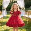 AGQT Baby Girls Flower Dress Bow-Knot Sequin Short Sleeve Tulle Princess Dresses Wedding Birthday Party Formal Gown Red 18-24 Months view 2