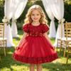 AGQT Baby Girls Flower Dress Bow-Knot Sequin Short Sleeve Tulle Princess Dresses Wedding Birthday Party Formal Gown Red 18-24 Months view 3