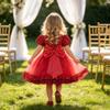 AGQT Baby Girls Flower Dress Bow-Knot Sequin Short Sleeve Tulle Princess Dresses Wedding Birthday Party Formal Gown Red 18-24 Months view 4