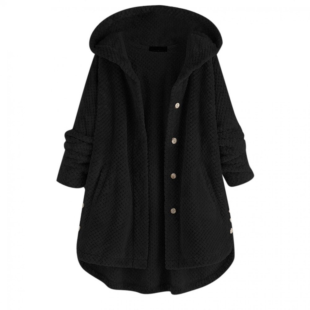 Akivide Button Up Fuzzy Fleece Sherpa Hooded Jacket Coat Warm Winter Long Sleeve Pockets Jacket with Pockets for Women