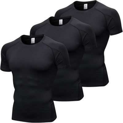 Black Compression Shirts Short Sleeve Men Workout Gym T-Shirts Cool Dry Sports Baselayer Undershirts for Running Yoga