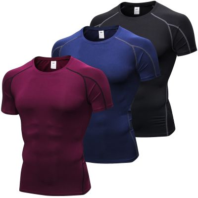3 Pack Men's Cool Dry Short Sleeve Compression Shirts, Athletic Baselayer T-Shirts Tops, Running Workout Gym Shirt