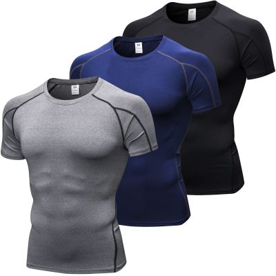 3 Pack Men's Compression Shirts Short Sleeve Workout T-Shirt Cool Dry Undershirts Baselayer Cooling Shirt Running Tops