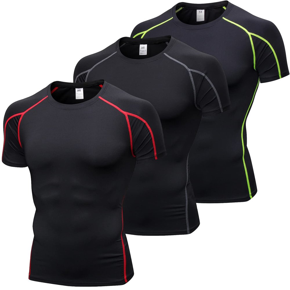 3 Pack Men's Compression Shirts Short Sleeve Athletic Shirts Cool Dry Sports Base Layer Undershirts Muscle Tees Shirts