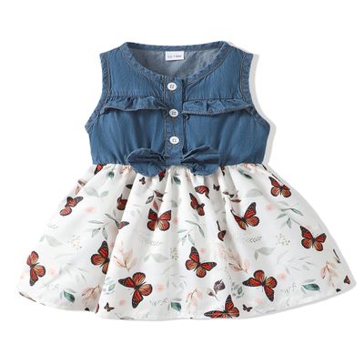 2T Girls Clothes Summer Outfits Toddler Denim Dresses 3yr Sleeveless Frocks Little Girls Jeans Clothing Butterfly Kids Outfits 3T Toddler Dress
