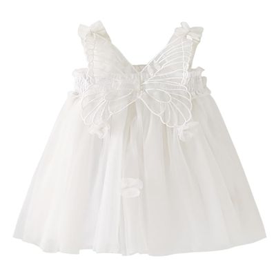 AGQT Baby Girls Tulle Tutu Dress Sleeveless Toddler Butterfly 3D Flower Print Back Girls Dresses Birthday Holiday Wedding Layered Lace Dress White Size 3-4T