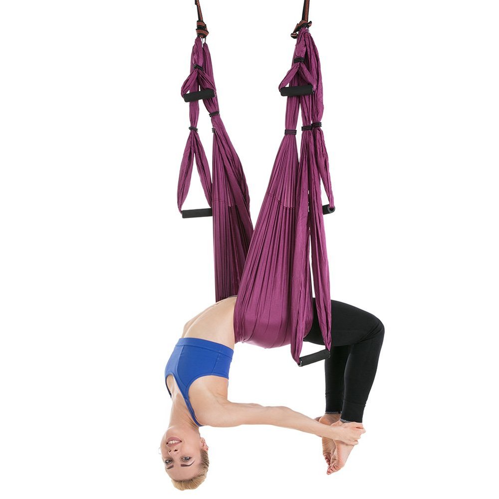 ele ELEOPTION Strong Antigravity Yoga Hammock Sling Inversion Tool for Air Inversion Exercises Yoga Swing Set Trapeze Sling Hammock Yoga Gifts for Women Adult Kids Purple