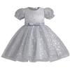 AGQT Toddler Girls Princess Tutu Dress Short Sleeve Sequin Star Print Flower Girls Tea Party Birthday Wedding Dress with Belt Gray Size 3-4T view 1