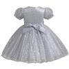 AGQT Toddler Girls Princess Tutu Dress Short Sleeve Sequin Star Print Flower Girls Tea Party Birthday Wedding Dress with Belt Gray Size 3-4T view 2