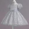 AGQT Toddler Girls Princess Tutu Dress Short Sleeve Sequin Star Print Flower Girls Tea Party Birthday Wedding Dress with Belt Gray Size 3-4T view 3