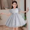 AGQT Toddler Girls Princess Tutu Dress Short Sleeve Sequin Star Print Flower Girls Tea Party Birthday Wedding Dress with Belt Gray Size 3-4T view 4