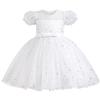 AGQT Toddler Girls Princess Tutu Dress Short Sleeve Sequin Star Print Flower Girls Tea Party Birthday Wedding Dress with Belt White Size 3-4T view 1