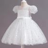 AGQT Toddler Girls Princess Tutu Dress Short Sleeve Sequin Star Print Flower Girls Tea Party Birthday Wedding Dress with Belt White Size 3-4T view 2
