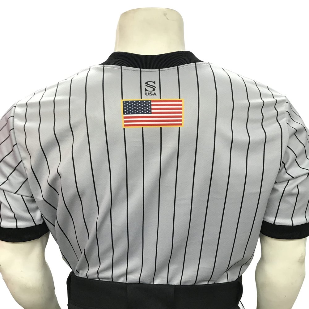 Smitty | I205-GFBK | IAABO Basketball Referee Shirt Gold Flag on Back USA | School Approved Official Uniform | Grey Black (3XL)