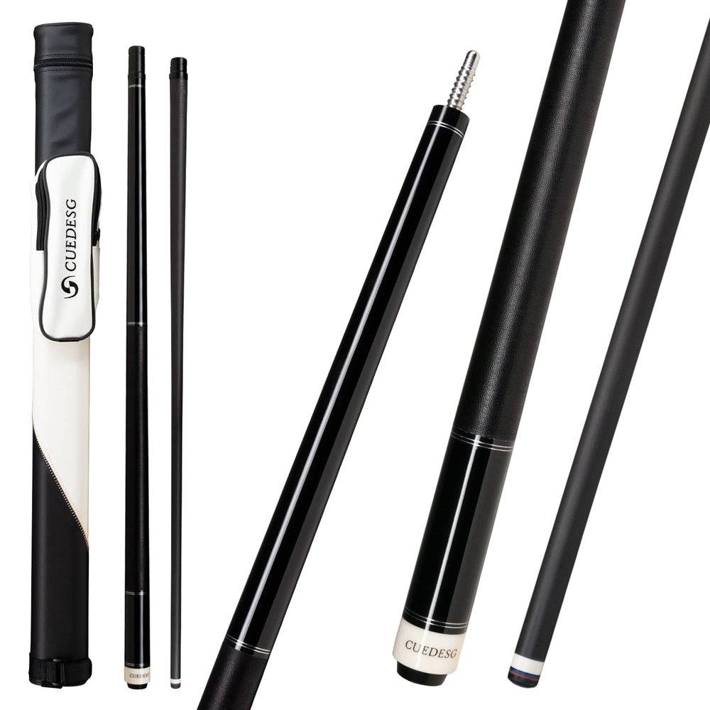 CUEDESG Carbon Fiber Pool Cue Stick 10.5mm/11.8mm/12.5mm,Low Deflection Pool Stick,Professional Cue Stick with Case (Black_Linen Wrap_12.5mm)
