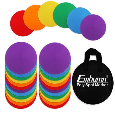Emhumn 4inch & 9inch Poly Spot Markers for Agility Dot for Gym/PE Training, Dance, 6/12/24 Pcs Round Multiple Color & Size Rubber Non-Slip Spot Marker for Games, Floor Dots and Sport Activities