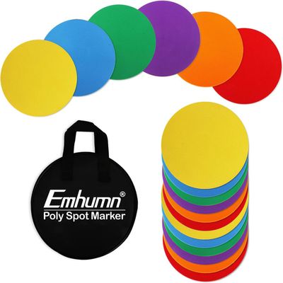 Emhumn 9 Inch Poly Spots Markers for Gym Floor, Non-Slip Rubber Dots Spot Markers for Sports, Round Rubber Circles Floor Dots for Gym Pe Training, Poly Dot Spot for Exercise Dance Agility (12pcs)