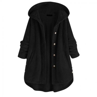 Akivide Button Up Fuzzy Fleece Sherpa Hooded Jacket Coat Winter Long Sleeve Warm Pockets Jacket with Pockets for Women
