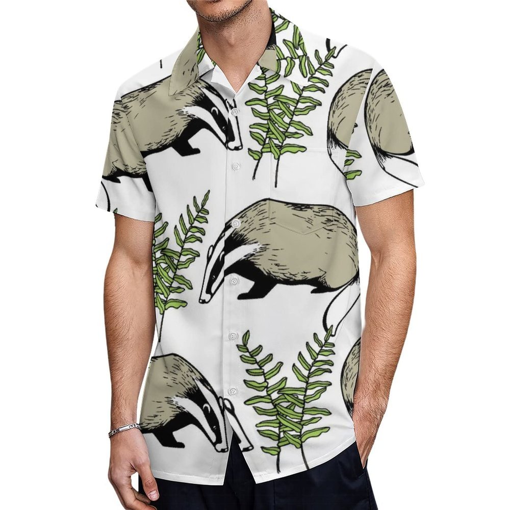 Lovely Badger Men's Hawaiian Shirt Short Sleeve Printed Button Down Beach Shirts