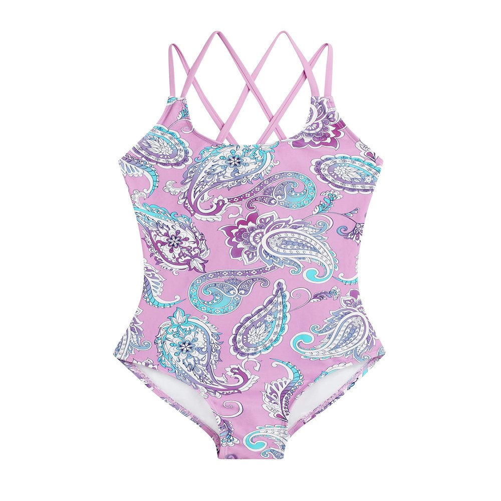 Kanu Surf Girls, Reese UPF 50 Beach Sport Criss-Cross One Piece Swimsuit, Summer Purple, 14