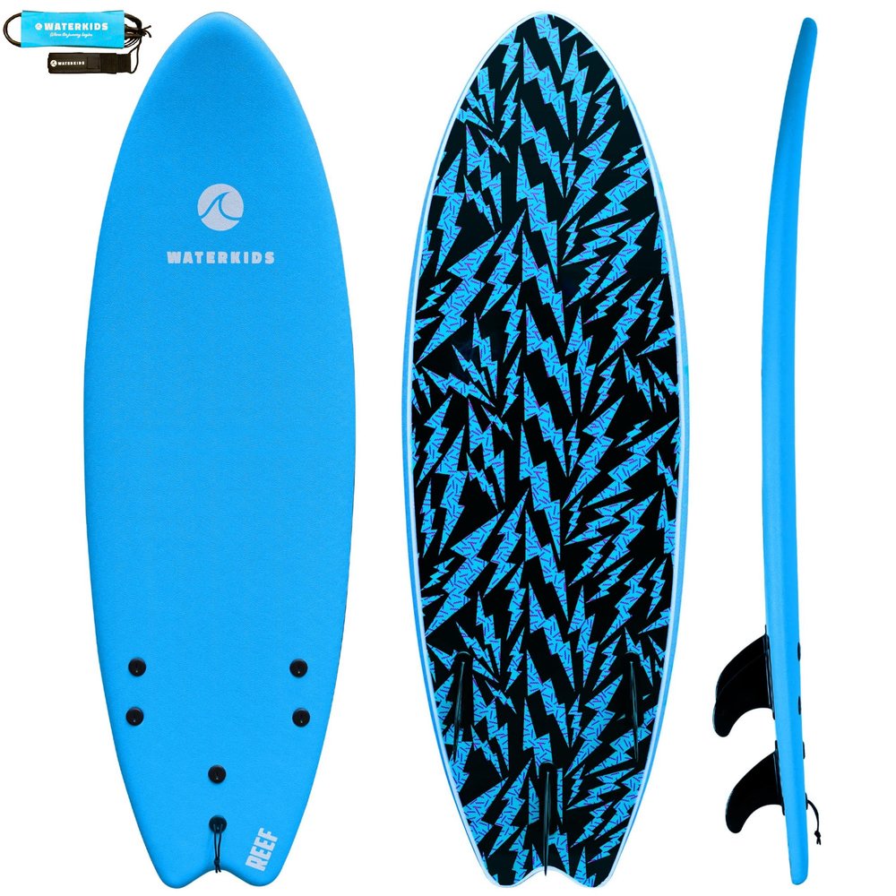 Waterkids Reef Kids Surfboard and Leash, Perfect for Learning How to Surf, Made for Kids, 5'6 Classic Fish Shape Beginne, Soft Top Foam, Easy to Catch Waves