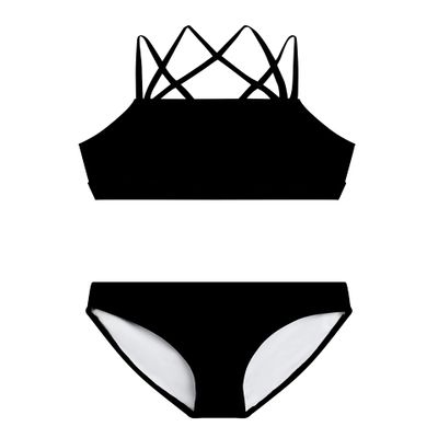 Kanu Surf Girls' Aria Beach Sport UPF 50+ Mini Tankini Two Piece Swimsuit, Solid Black,14