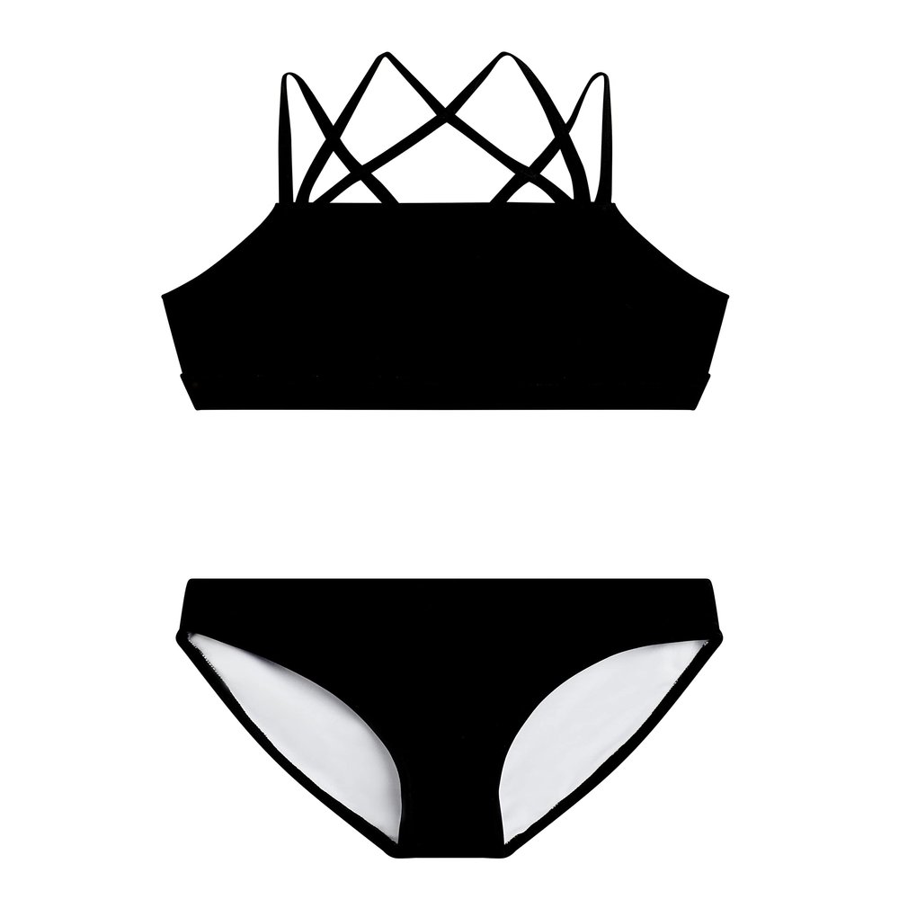 Kanu Surf Girls' Aria Beach Sport UPF 50+ Mini Tankini Two Piece Swimsuit, Solid Black,14