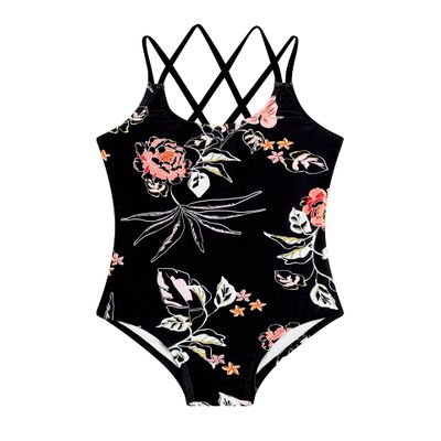 Kanu Surf Girls, Reese UPF 50 Beach Sport Criss-Cross One Piece Swimsuit, Reese Black, 8