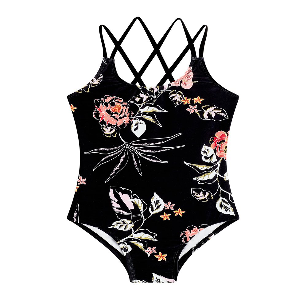 Kanu Surf Girls, Reese UPF 50 Beach Sport Criss-Cross One Piece Swimsuit, Reese Black, 8
