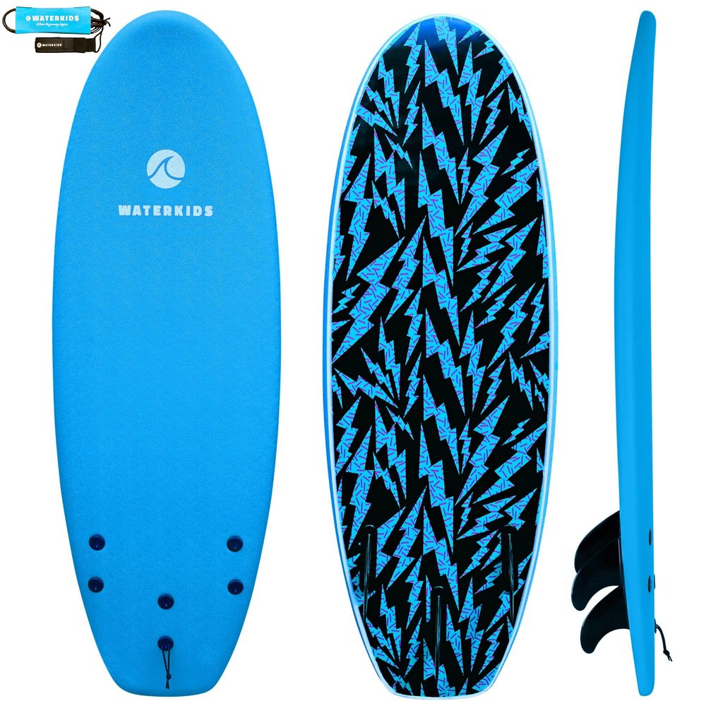 WATERKIDS Kids Surfboard & Leash, Perfect for Learning How to Surf, Made for Kids, 4'10 ft Soft Top for Beginners, Foam Surfboard Makes It Easy to Learn How to Surf & Catch Waves - Ocean Blue