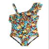 Kanu Surf Girls' Morgan Floral Ruffle 1-Shoulder 1-Piece Swimsuit, Caitlin Black/Aqua,12 view 1