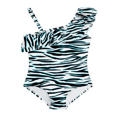 Kanu Surf Girls' Morgan Floral Ruffle 1-Shoulder 1-Piece Swimsuit, Zoey White,12