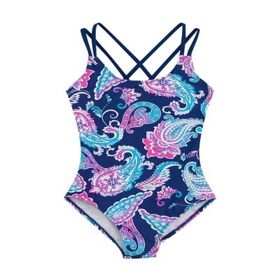Kanu Surf Girls, Reese UPF 50 Beach Sport Criss-Cross One Piece Swimsuit, Summer Navy, 8