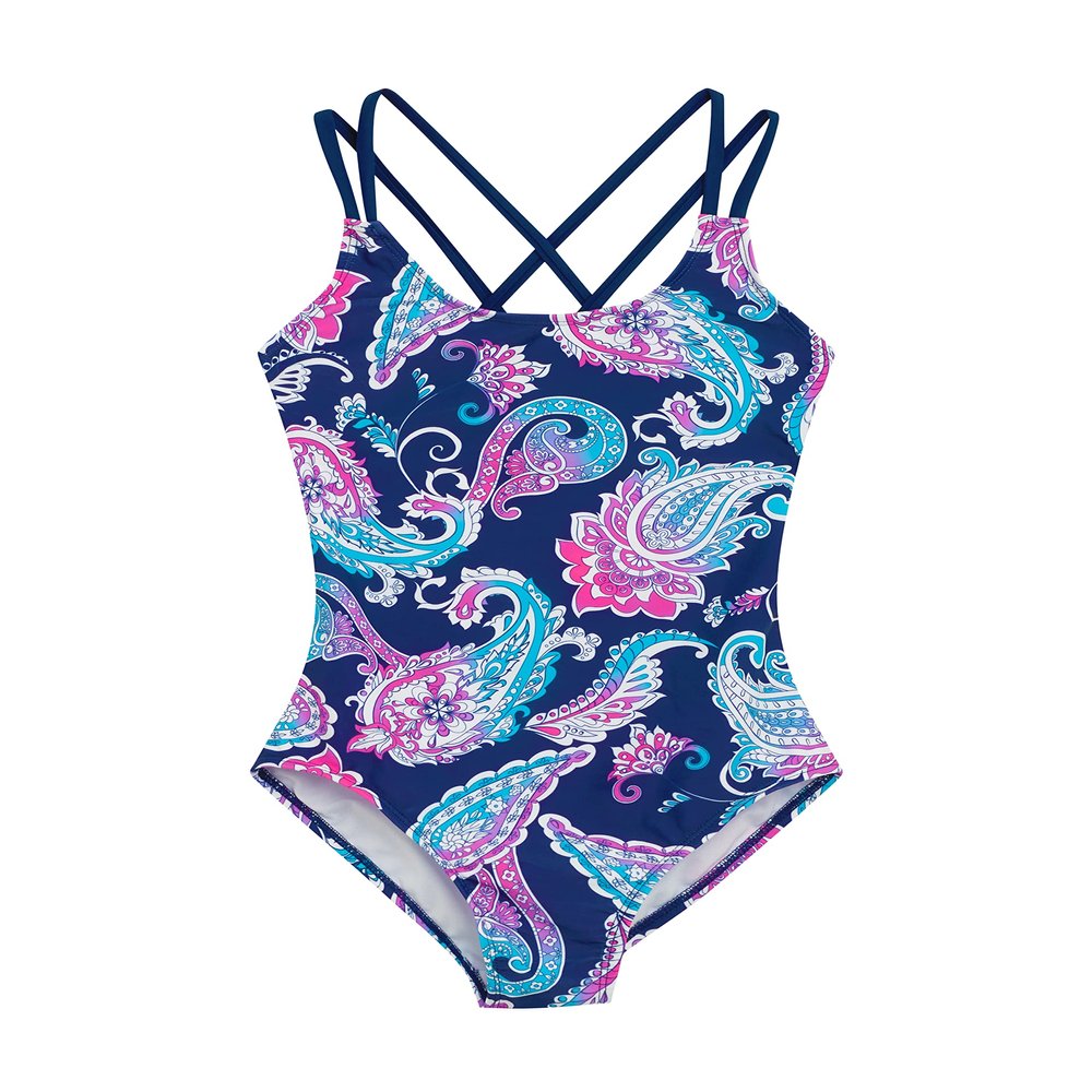 Kanu Surf Girls, Reese UPF 50 Beach Sport Criss-Cross One Piece Swimsuit, Summer Navy, 8