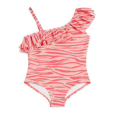 Kanu Surf Girls' Morgan Floral Ruffle 1-Shoulder 1-Piece Swimsuit, Zoey Pink,7