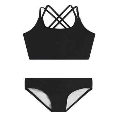 Kanu Surf Girls Waverly UPF 50+ Beach Sport Criss-Cross Tankini Two Piece Swimsuit, Solid Black, 10 US