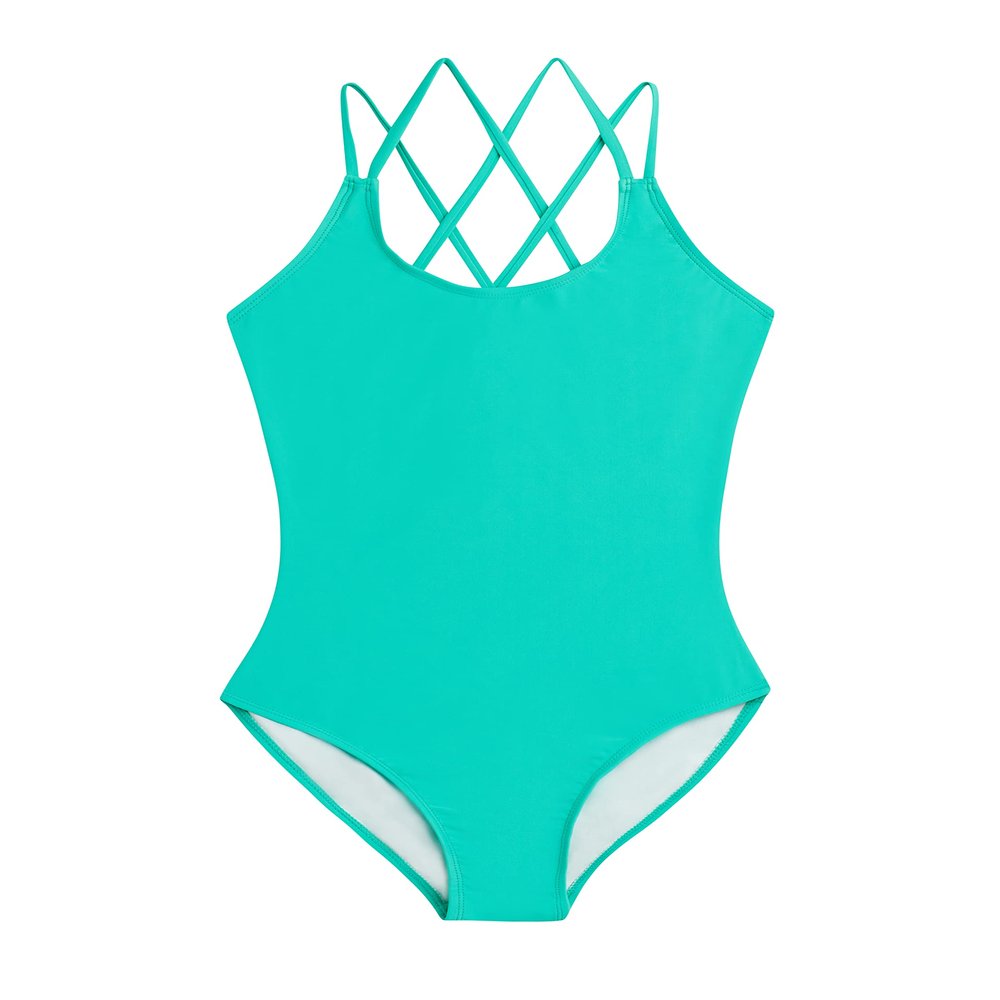 Kanu Surf Girls, Reese UPF 50 Beach Sport Criss-Cross One Piece Swimsuit, Solid Atlantis, 8