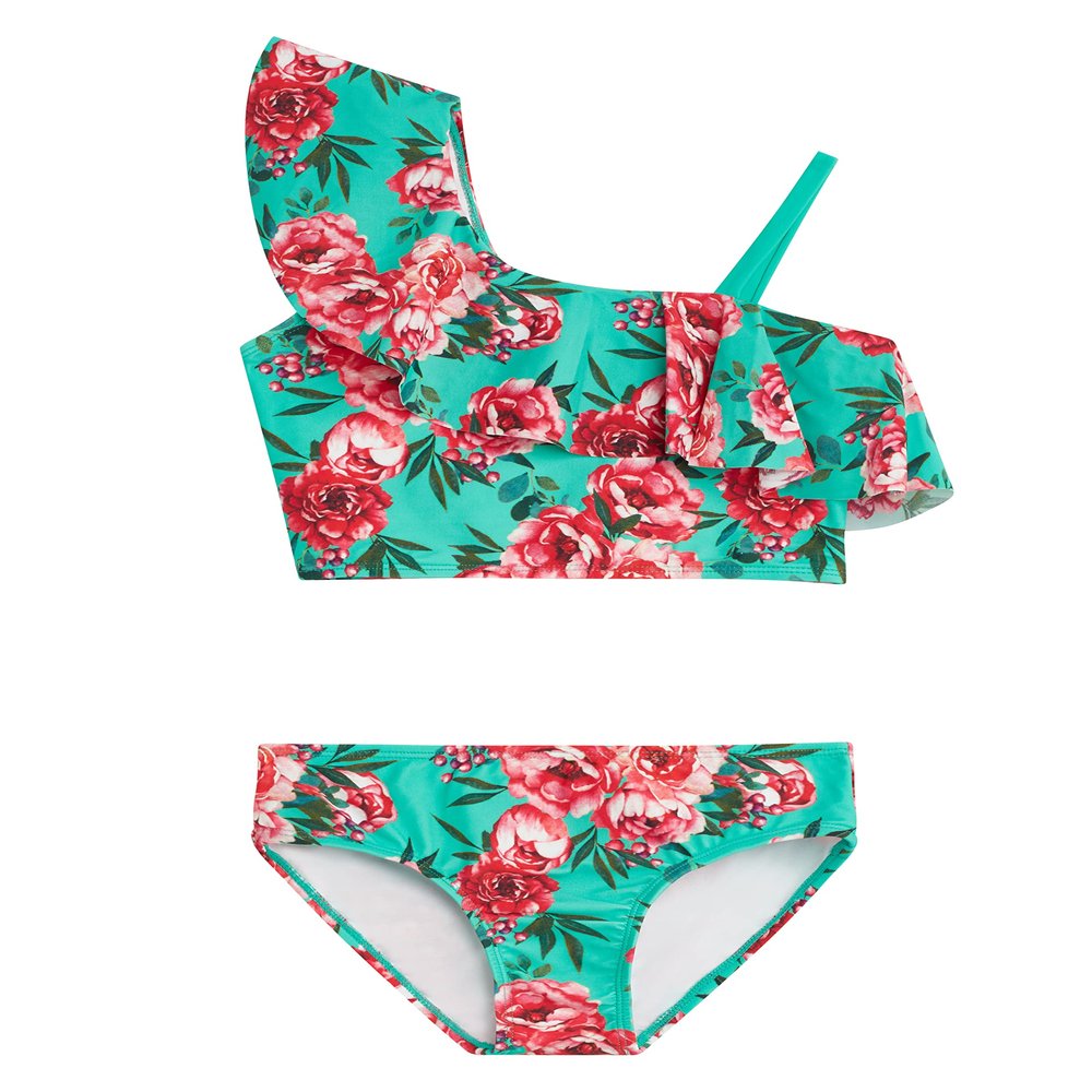 Kanu Surf Girls Avery UPF 50+ Beach Sport One Shoulder Tankini Two Piece Swimsuit, Avery Green, 16 US
