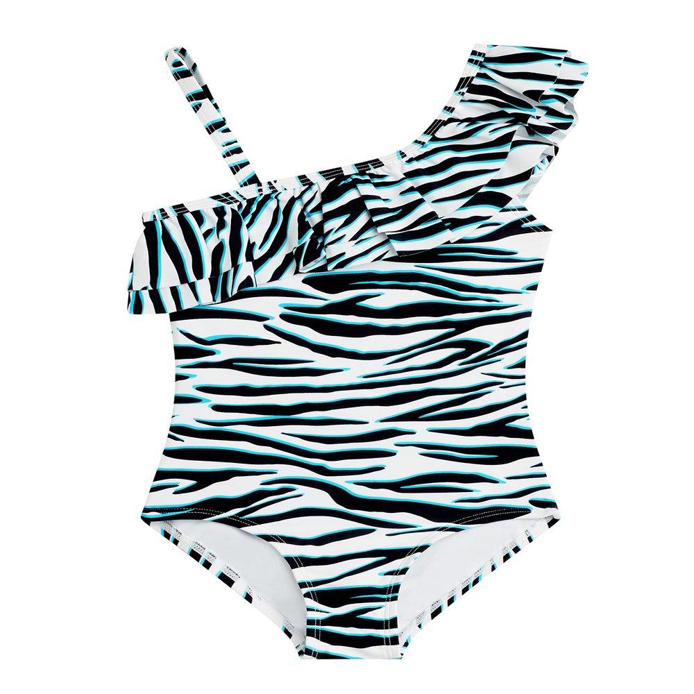 Kanu Surf Girls' Morgan Floral Ruffle 1-Shoulder 1-Piece Swimsuit, Zoey White,5