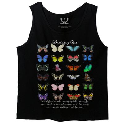 0542. Cute Butterflies Graphic Printed Butterfly Monarch Vintage Collection Men's Tank Top (Black, 2X-Large)