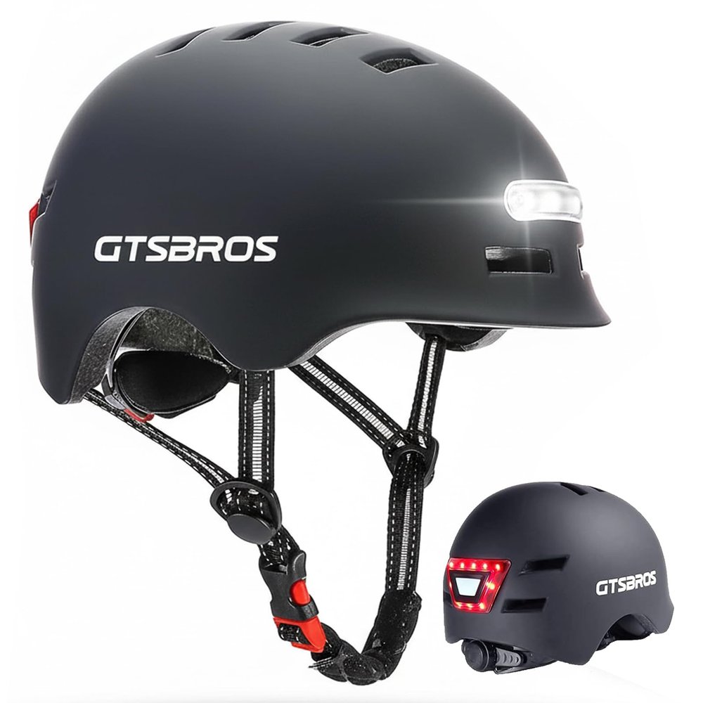 GTSBROS Adult Bike Helmet with Light - Front and Rear LED Lights Adjustable Mountain & Road Bicycle Helmets for Adults Men Women Cycling Helmets for Commuting, Biking