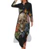 Day of The Dead Skull Rose Humming Bird Shirt Dress Long Sleeve Button Down Dress Casual Loose Maxi Dresses for Women 2XL view 1
