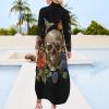 Day of The Dead Skull Rose Humming Bird Shirt Dress Long Sleeve Button Down Dress Casual Loose Maxi Dresses for Women 2XL view 2