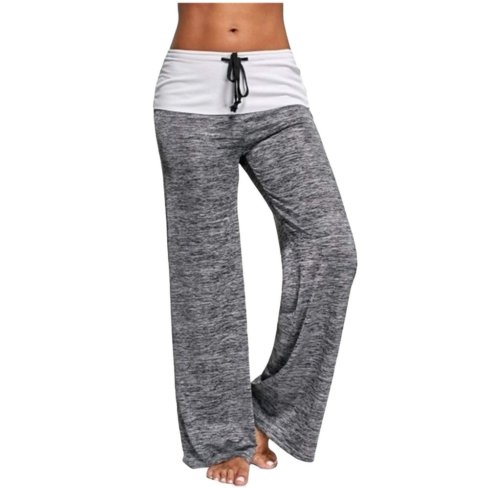 Fleece Lined Flare Leggings Women Petite Patchwork Pants Quick-Drying Pants Wide-Leg Sports Yoga Casual Women's Outdoor Grey