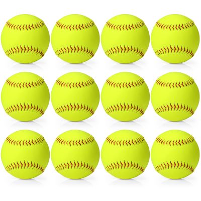 Lewtemi 12 Pcs 11" Softballs Official Size and Weight - Yellow Leather Covered Slowpitch and Fastpitch Training Balls for Youth Practice Games and Drills for Teams and Beginners