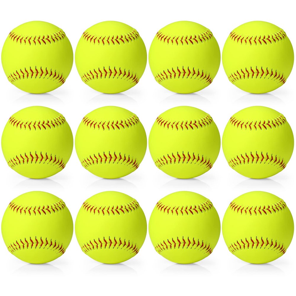 Lewtemi 12 Pcs 11" Softballs Official Size and Weight - Yellow Leather Covered Slowpitch and Fastpitch Training Balls for Youth Practice Games and Drills for Teams and Beginners