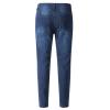 JEsilunmaMY Men's Retro Pencil Jeans Mid Waist Slim Fit Stretch Skinny Denim Pants Washed Distressed Casual Jean Trousers (Dark Blue,Small) view 2